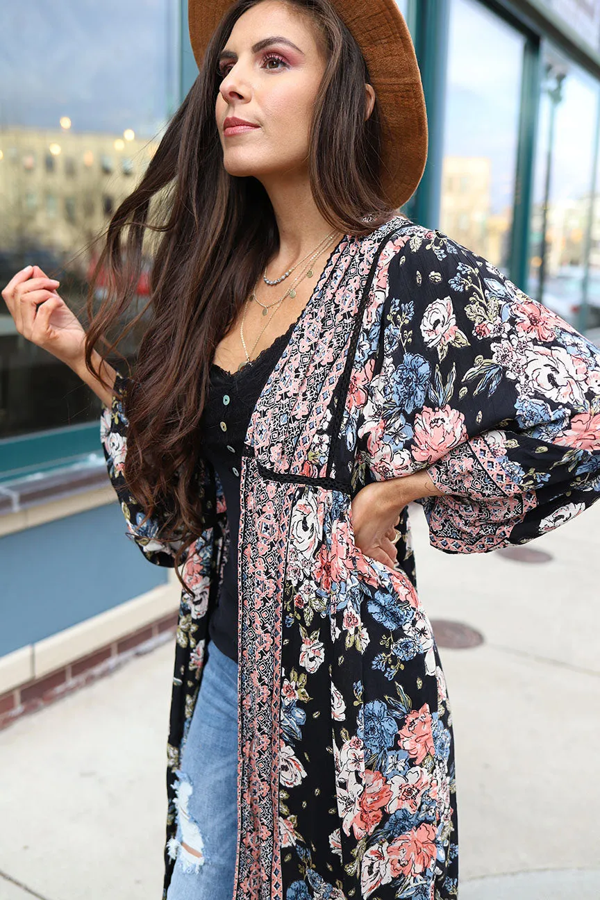 Wallflower Mixed Floral Boho Duster Kimono