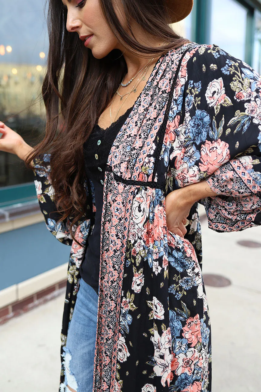 Wallflower Mixed Floral Boho Duster Kimono