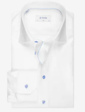 White Semi-Twill Contrast Button Slim Fit Shirt