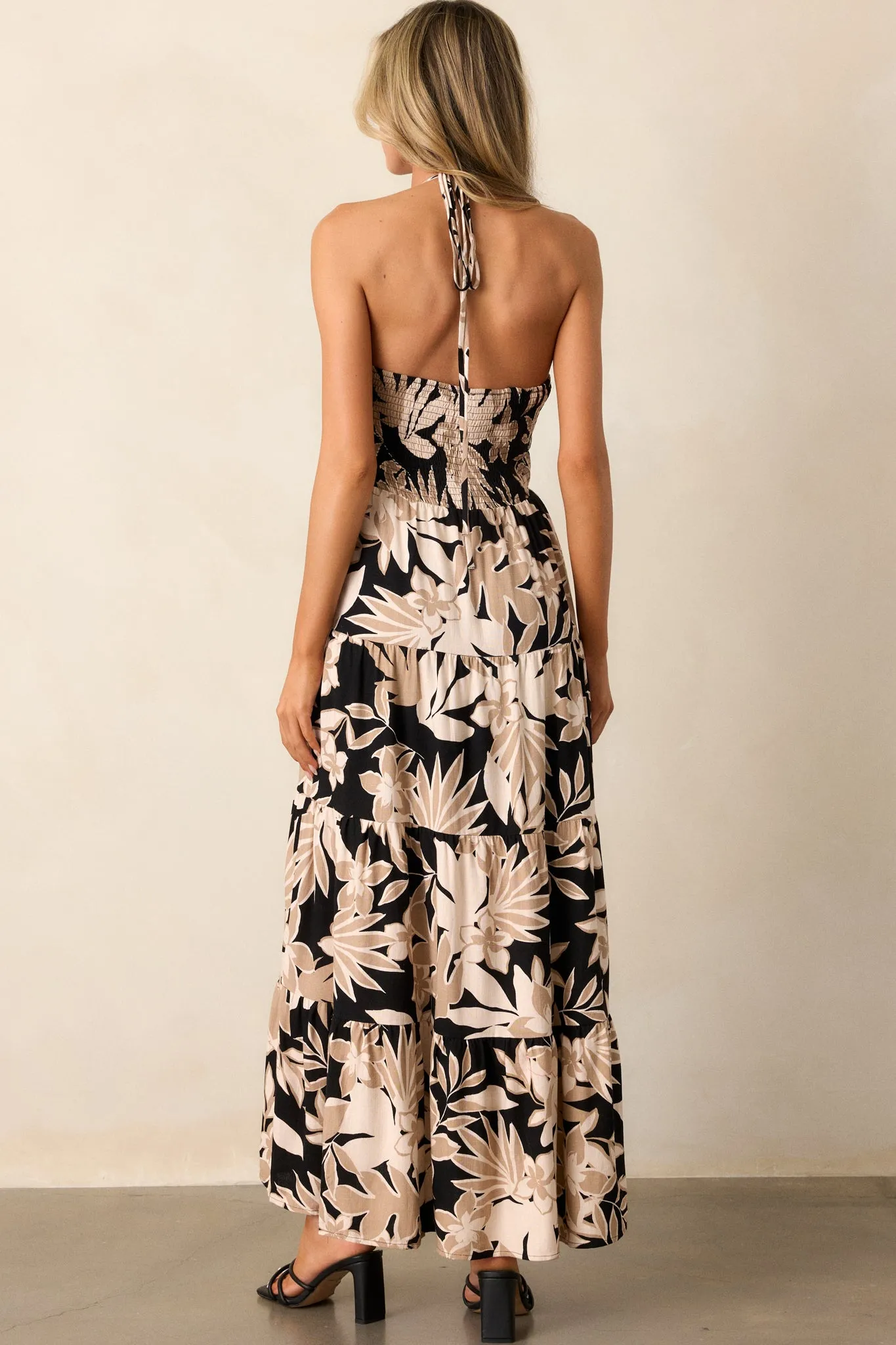 With Every Breath Taupe Floral Halter Maxi Dress