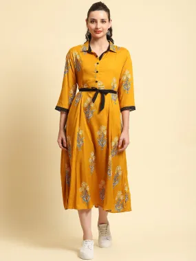 Women Mustard Printed Dress