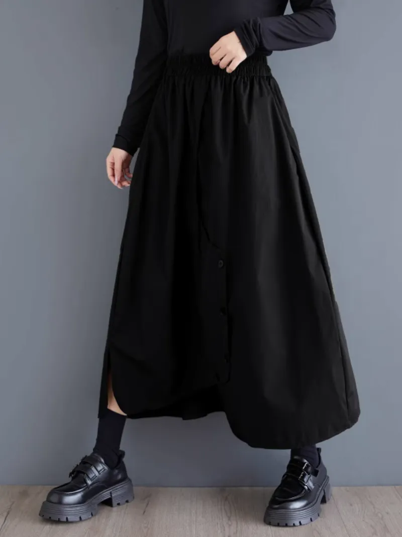 Women’s Stylish Pleated Button Style Side Pockets Skirt