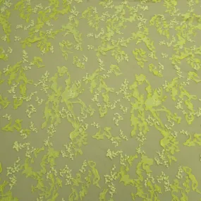 Yellow Abstract Embroidered Tulle Fabric