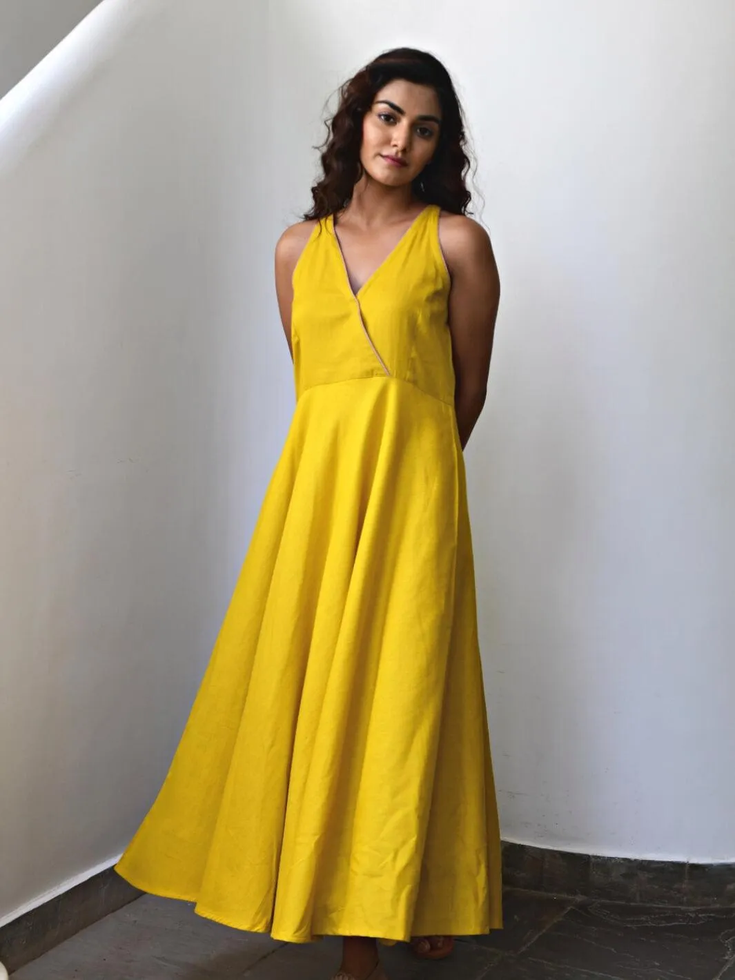 Yellow Sleeveless Cotton Maxi Dress