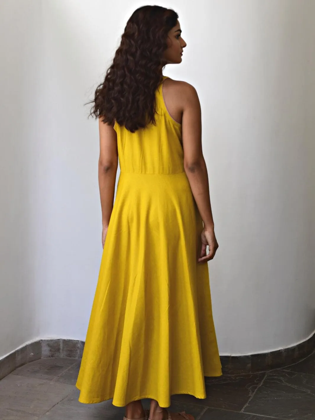 Yellow Sleeveless Cotton Maxi Dress