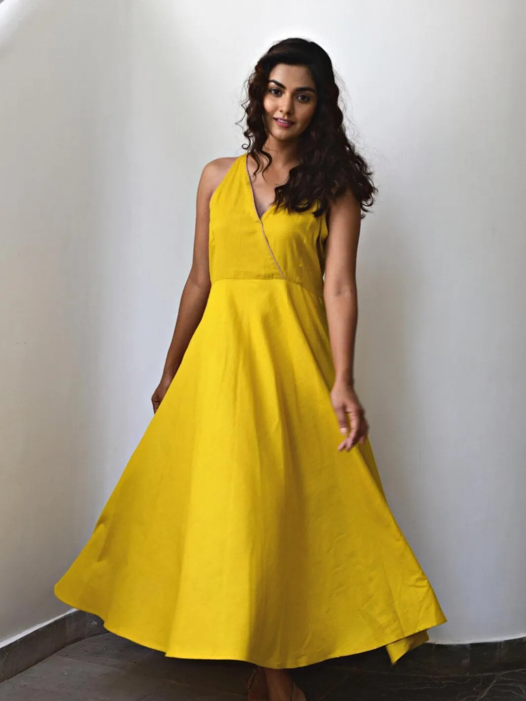 Yellow Sleeveless Cotton Maxi Dress